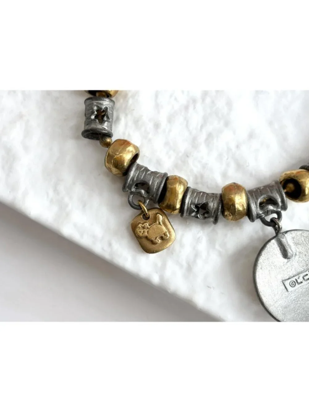 Liz Clairborne Gold & Silver Toned Beaded Terre Earth Medallion Pendant Bracelet